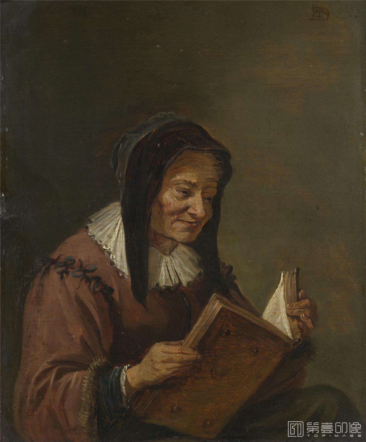 油画-大英博物馆藏画-Imitator of David Teniers the Younger - An Old Woman Reading-1141
